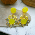 Atibha Druzy Kundan Camel Earrings- Yellow
