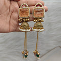 Arya Amrapali Brass Fusion Jhumki- Peach n Ruby