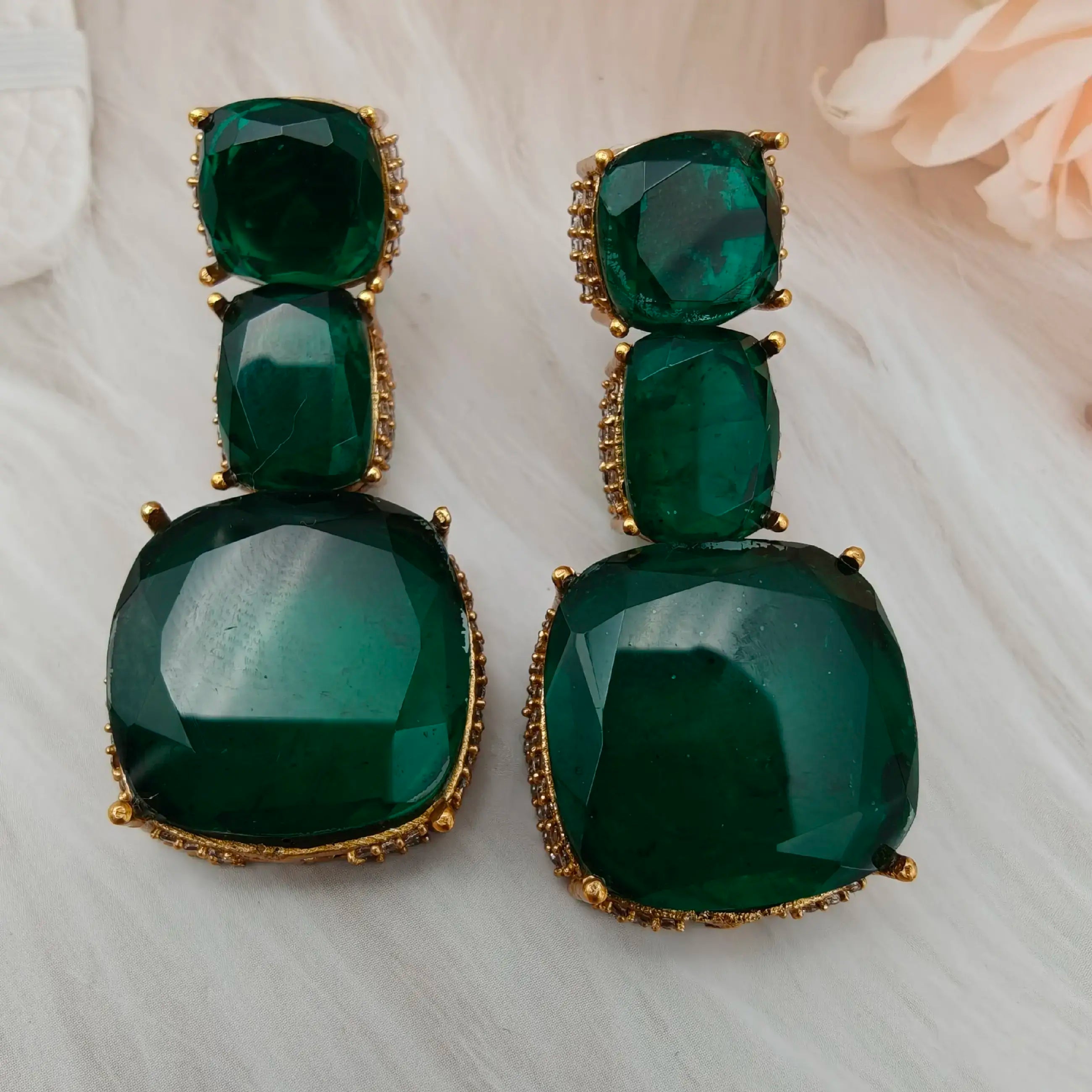 Sabya Inspired Vrinda Doublet Statement Earrings - Emerald Green