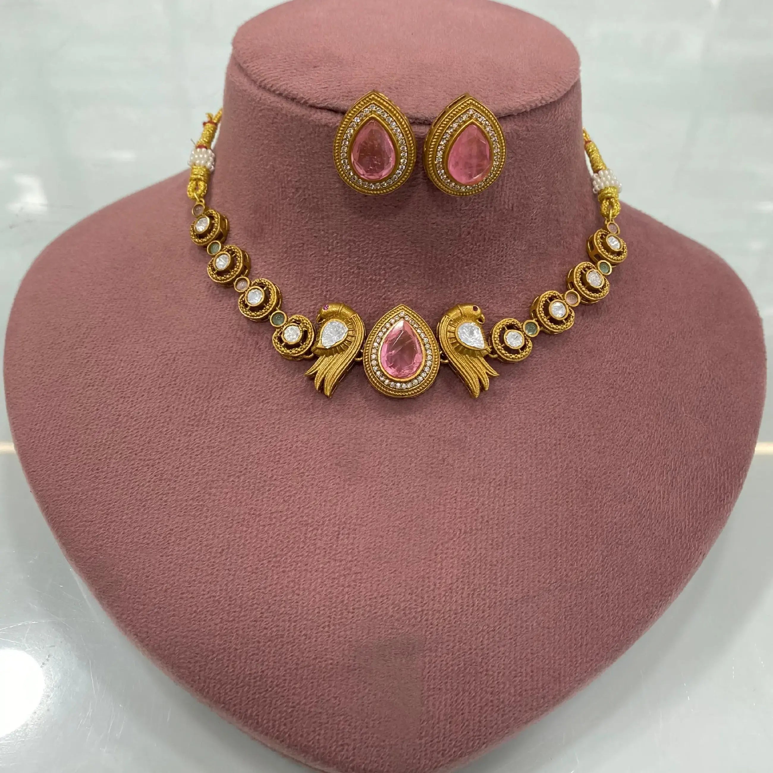 Khushi Doublet Sleek Necklace Set - Pink