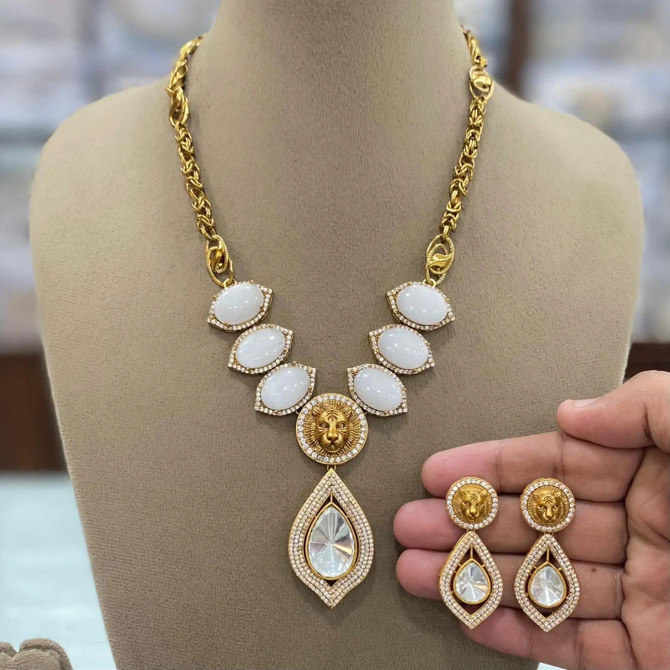 Pravika Sabyasachi Inspired Bagh Necklace Set - White