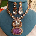 Swayam Cabochone Doublet Necklace Set - Lavender Pink