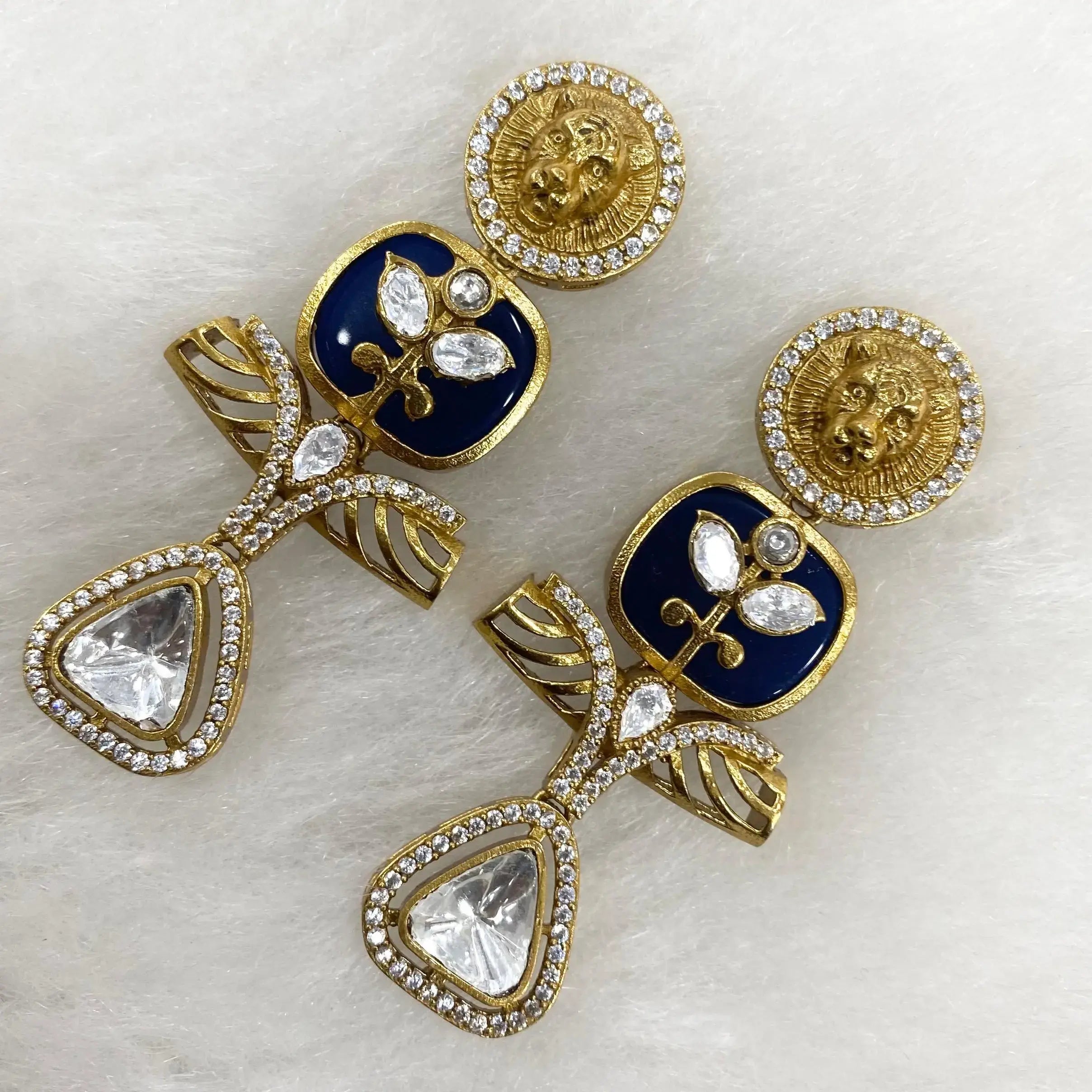 Bagh Holdali Uncut Moissanite Polki Earrings - Blue