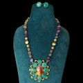 Tanjore Lady Monalisa Long Necklace- Pastel Multi