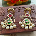 Kamna Amrapali Brass Fusion Earrings - Ruby