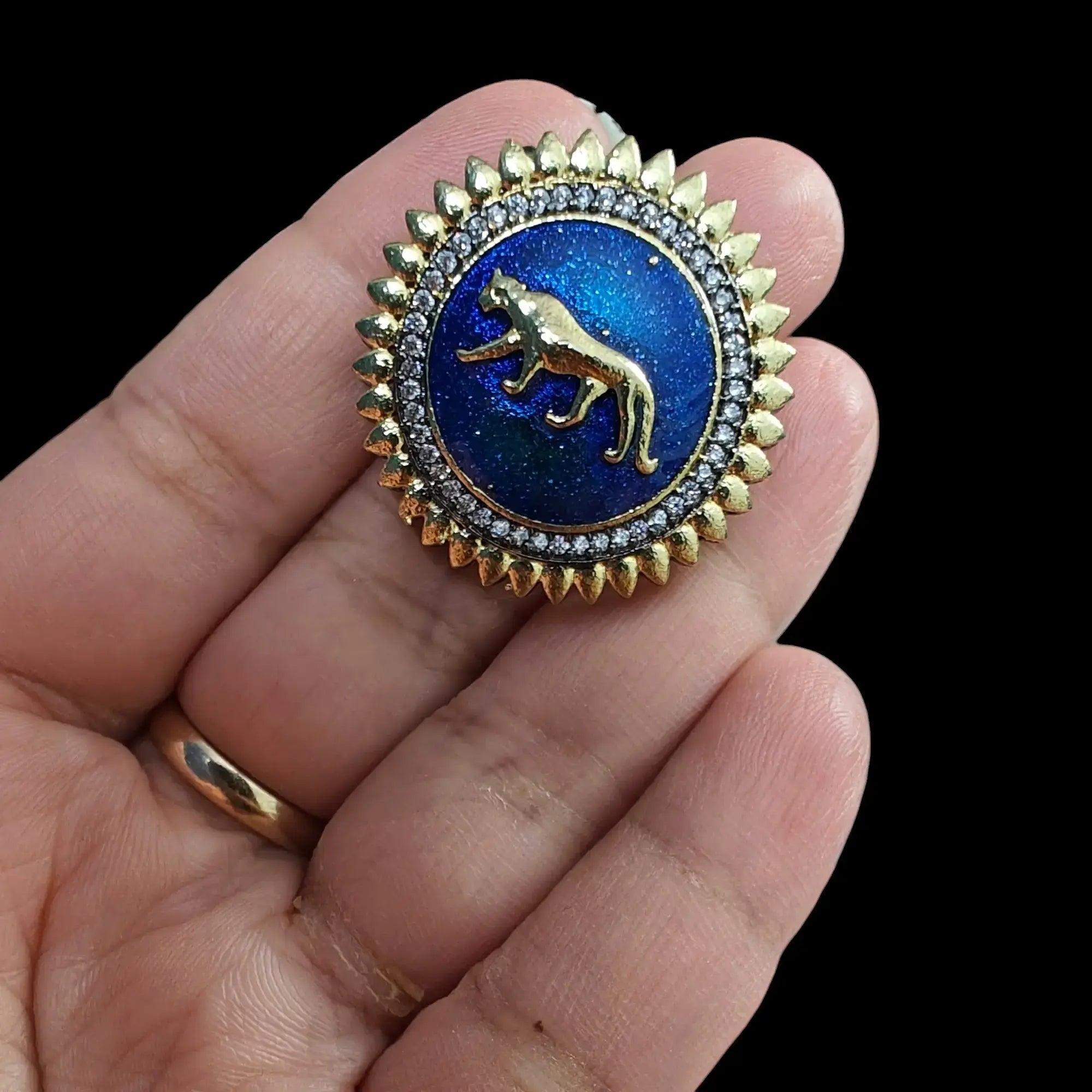 Sabyasachi Inspired Jaguar Adjustable Ring- Blue