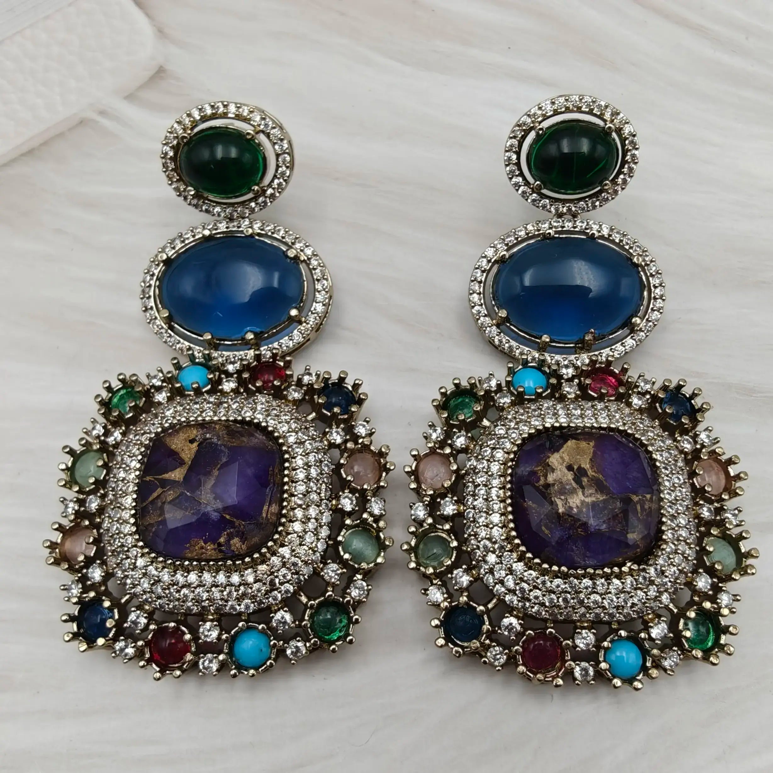 Sabyasachi Inspired Shehnaaz Statement Earrings - Purple Multi