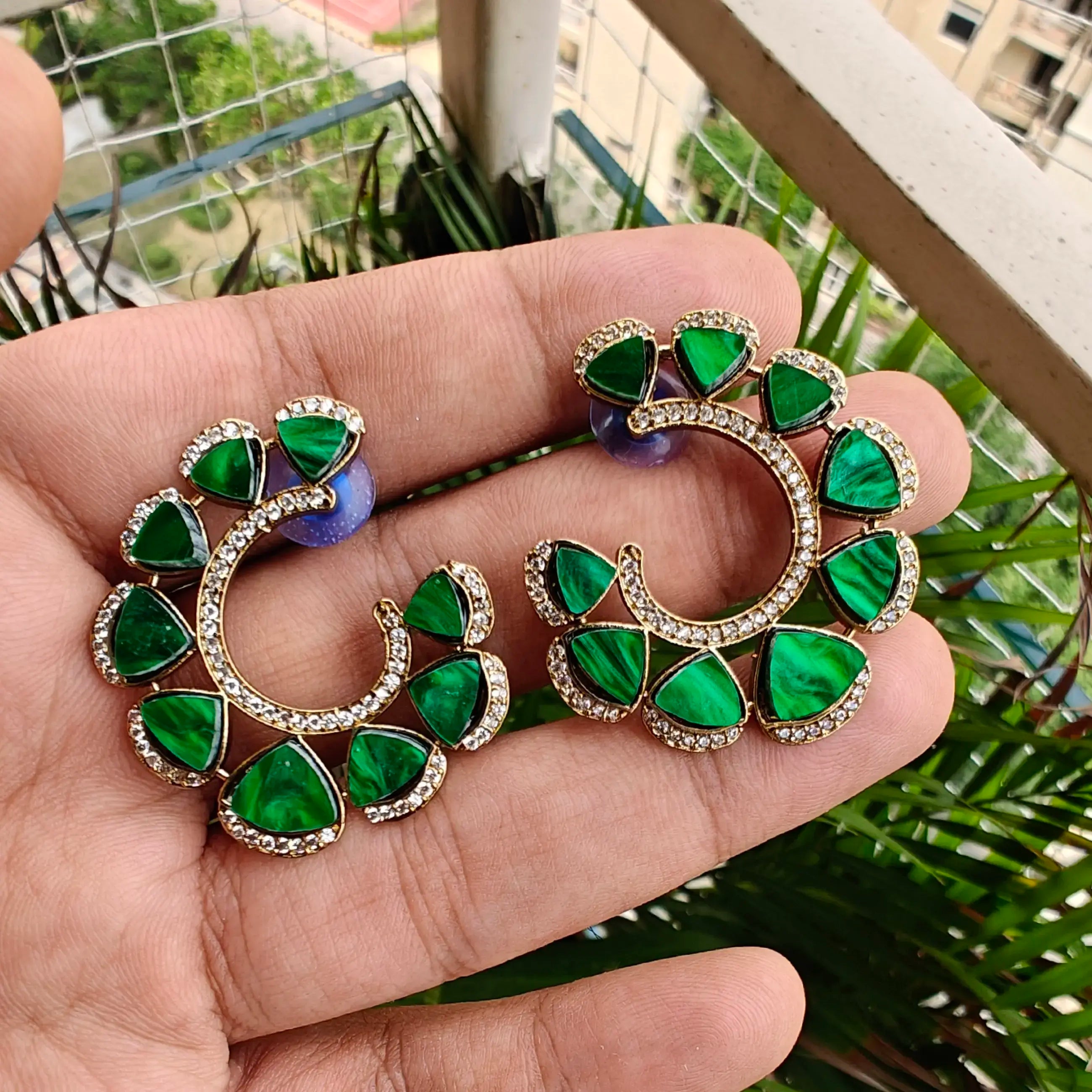 Aaryah Shell Stone Statement Earrings - Green