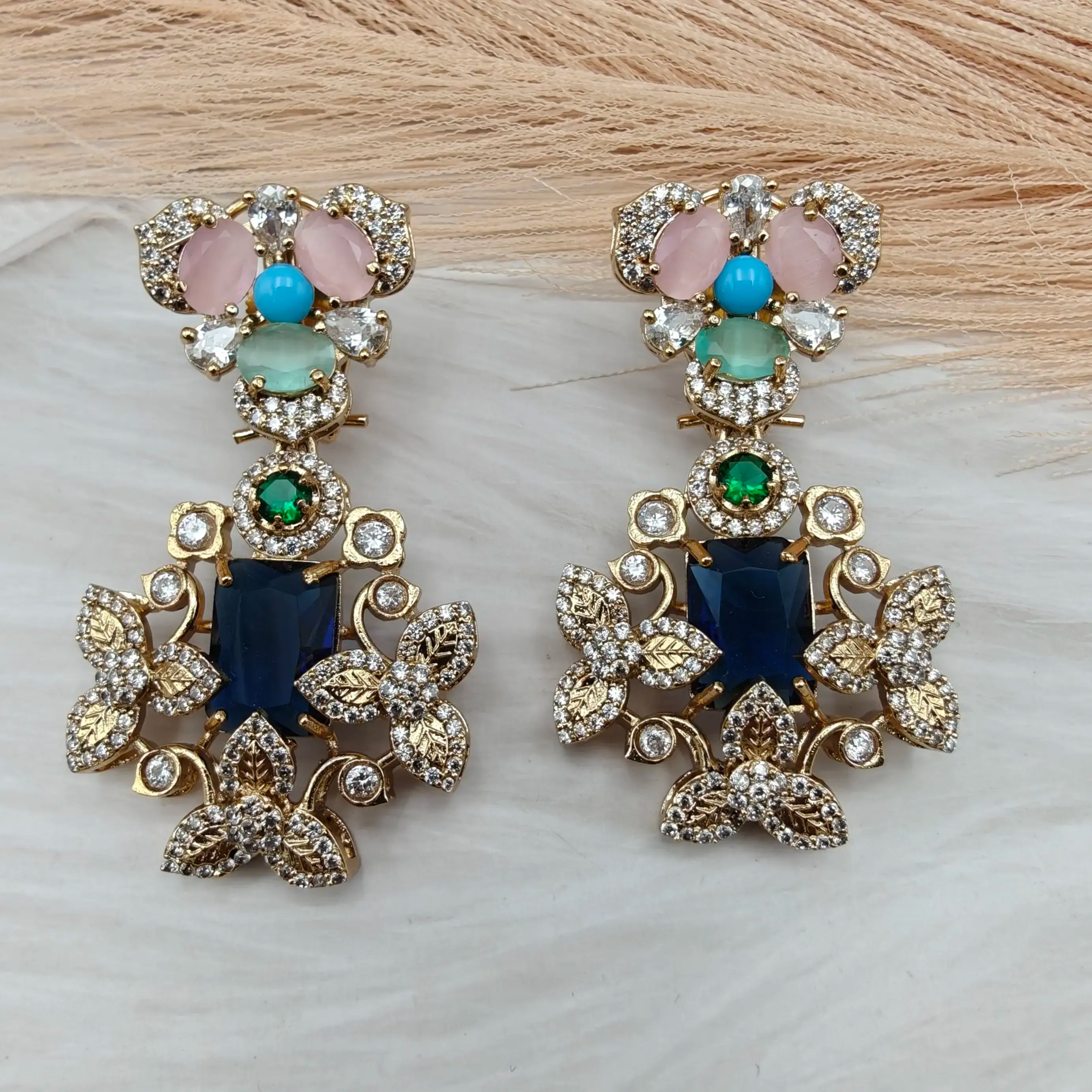 Sabyasachi Inspired Trisha Premium Earrings - Blue