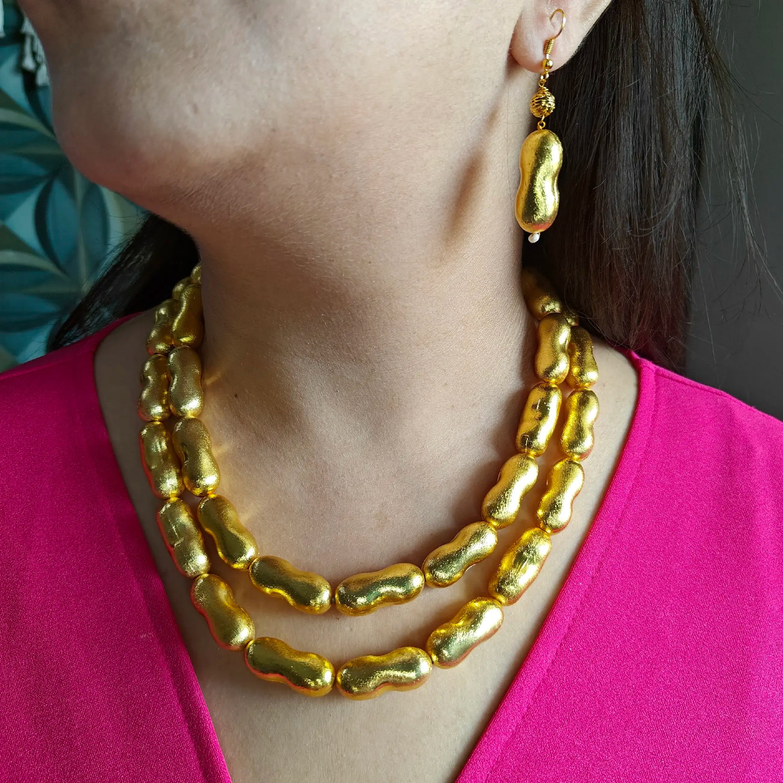 Double layer Gold Brass Indo-Western Necklace Set