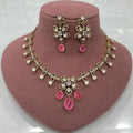 Shivangi Doublet and Uncut Moissanite Polki Necklace Set - Pink