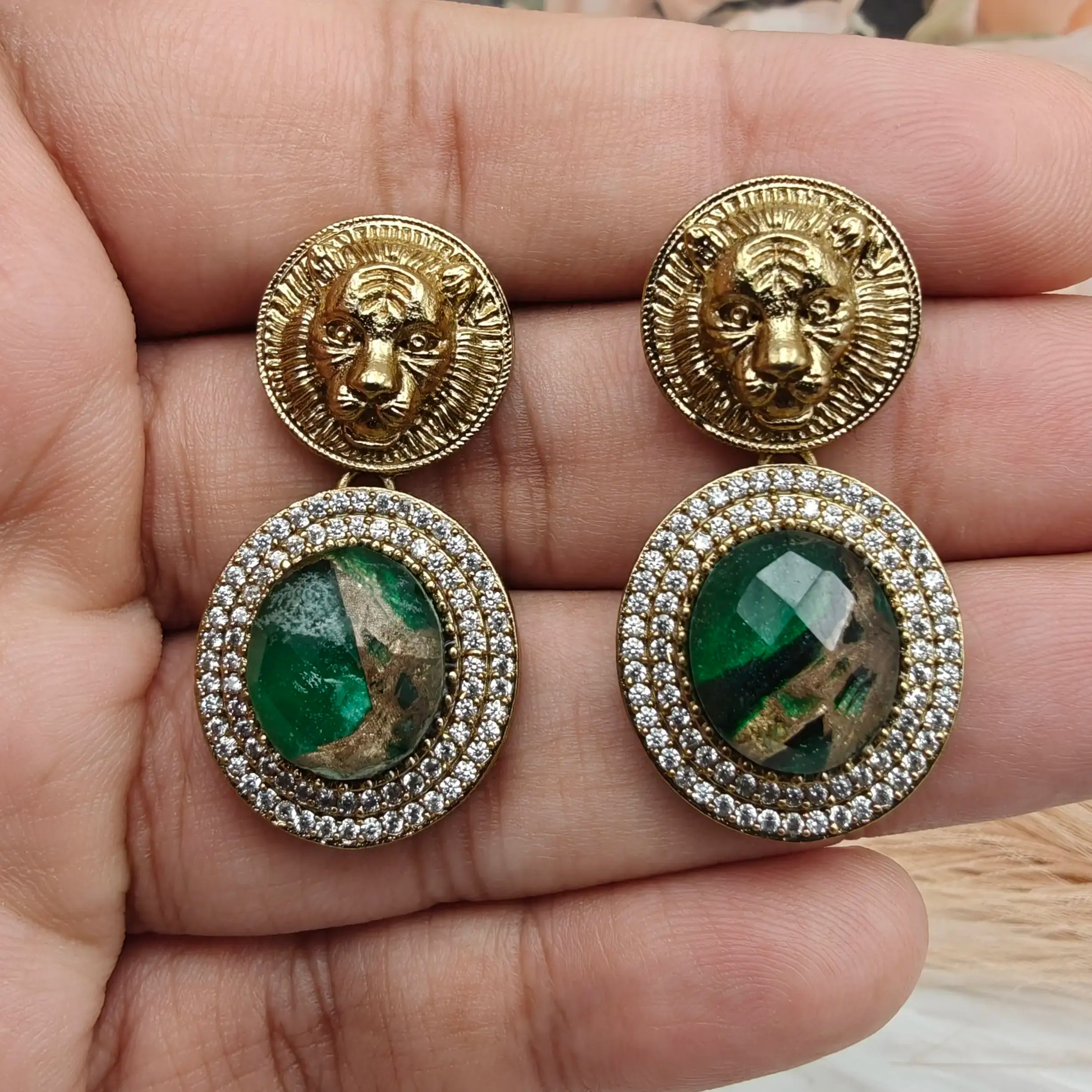 Sabyasachi Inspired Nitya Bagh Earrings - Green