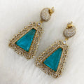 Peacock Jadau AD And Doublet Earrings- Turquoise Blue
