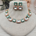Khushboo Polki Kundan And Meenakari Necklace Set - Pink And Teal Green