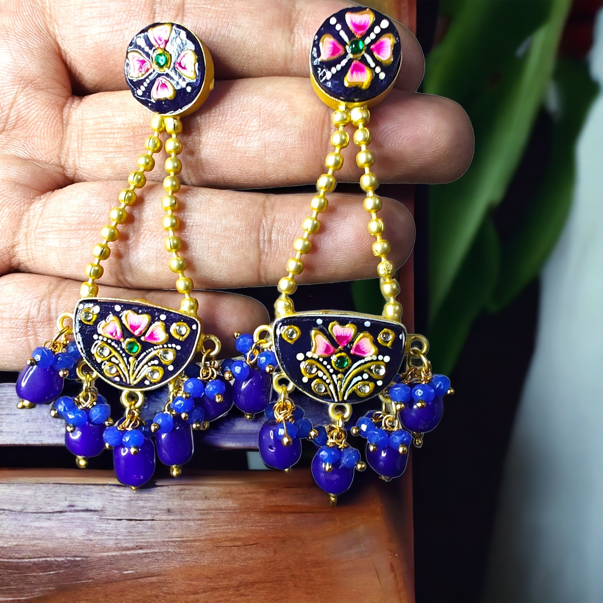 Tanjore Druzy Earring - Blue