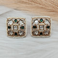 Zarqa Sunheri Kundan Studs- Green