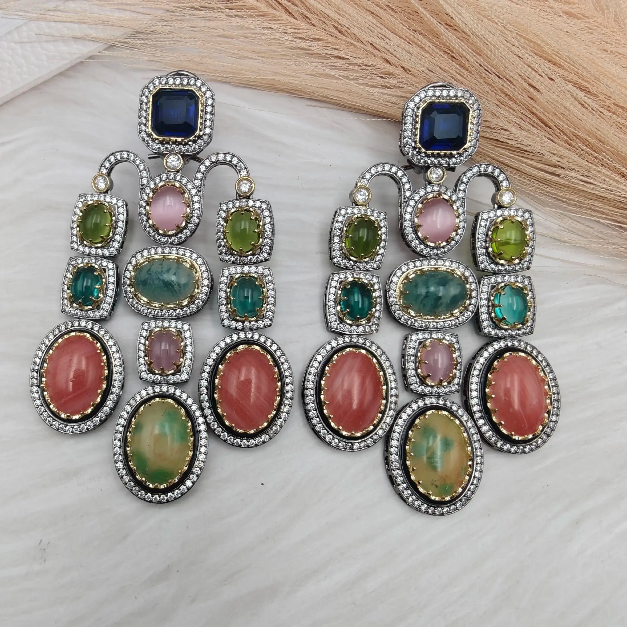 Sabyasachi Inspired Statement Tripti Chandelier Earrings - Blue Multi