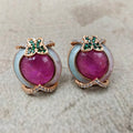 Butterfly Italian Meena Premium Doublet Studs - Rani Pink
