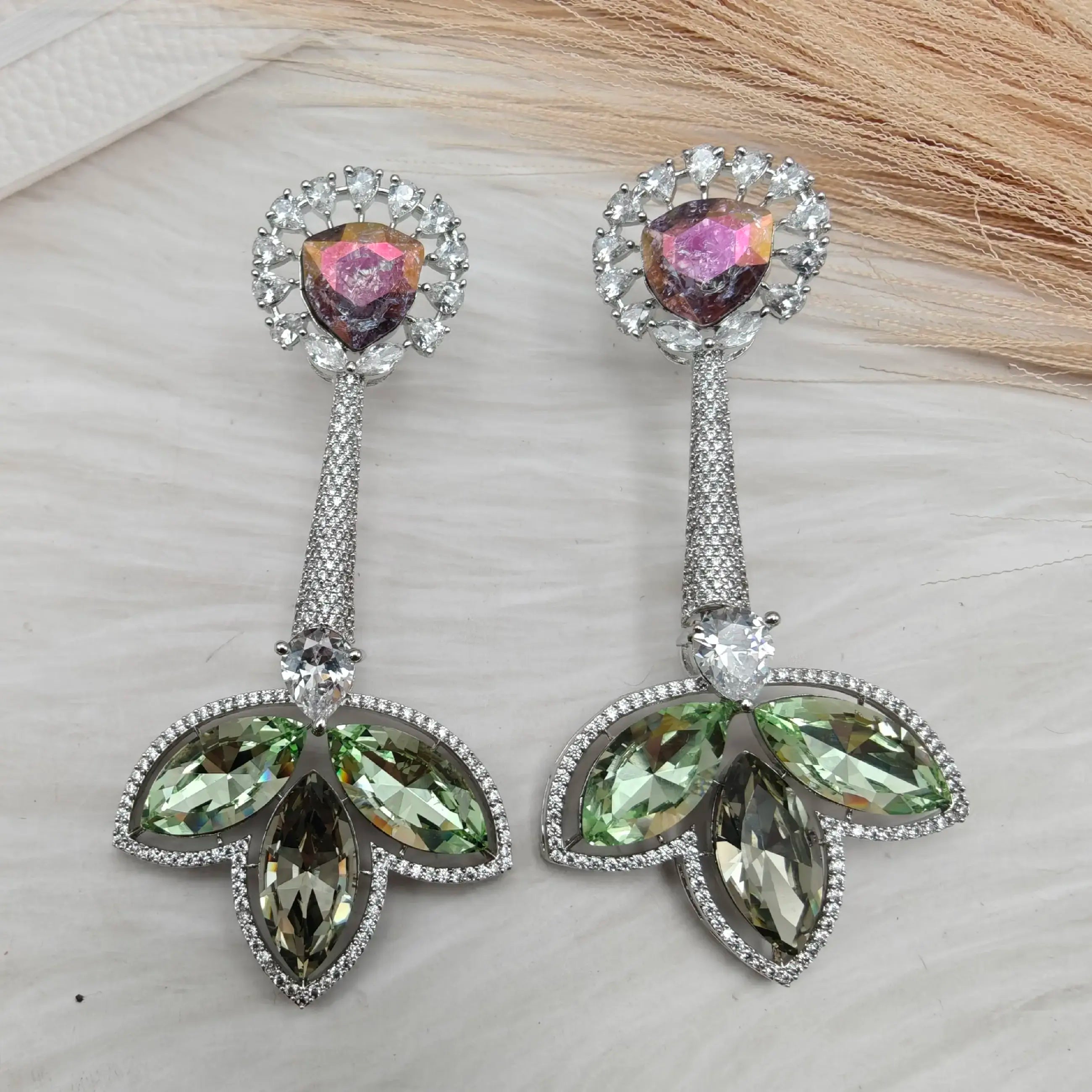 Ketki Swarovski Crystal Cocktail Danglers- Mint Multi