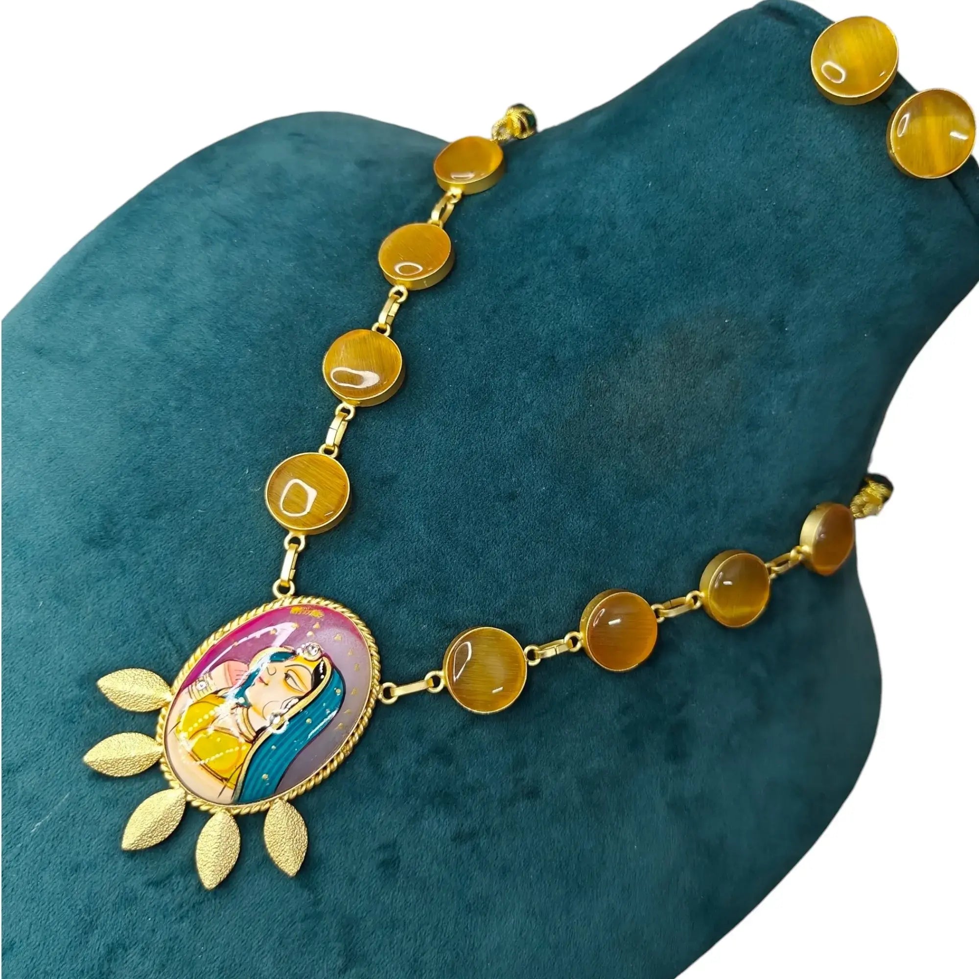 Revati Tanjore Monalisa Necklace Set- Lady Yellow