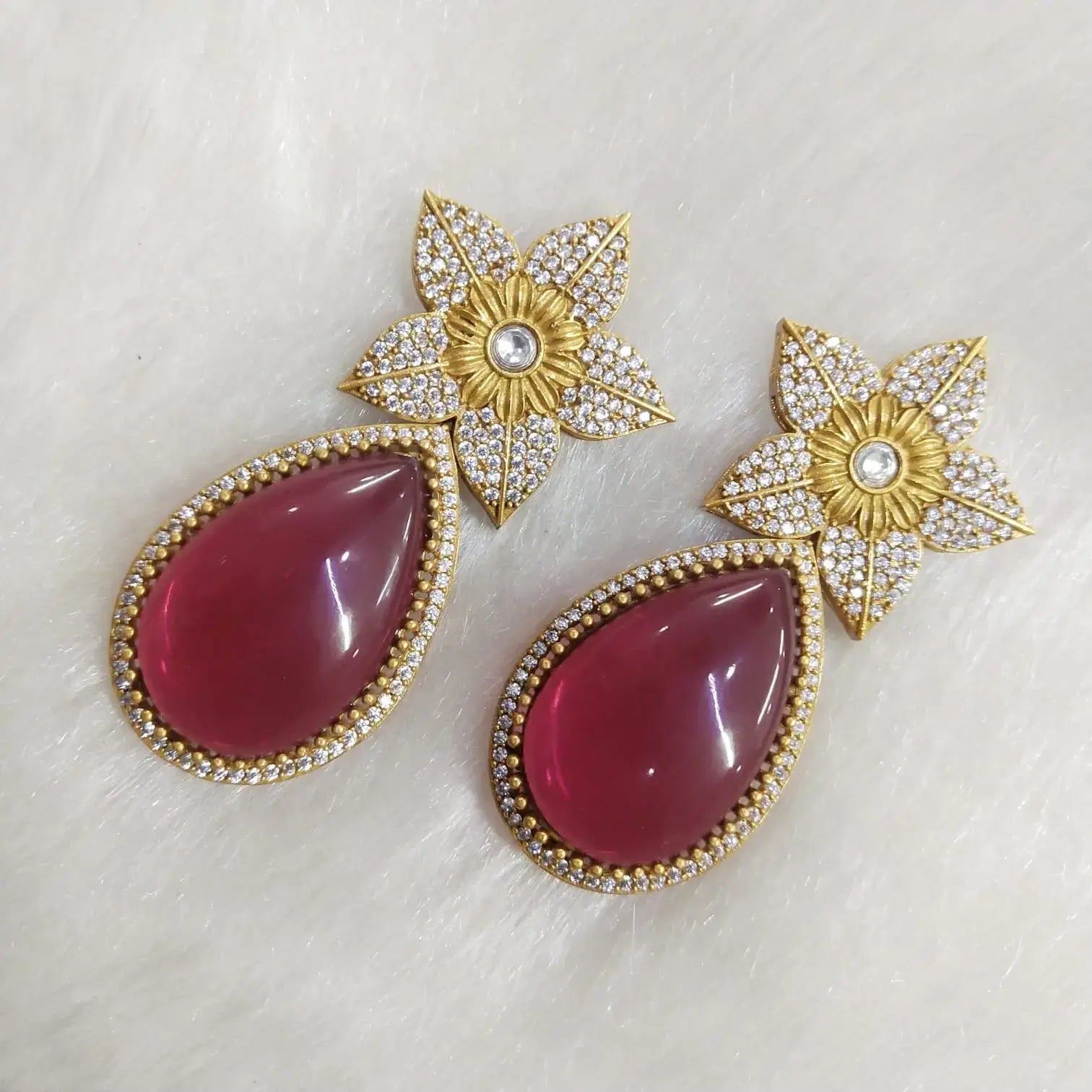 Flower Monalisa Earrings- Ruby