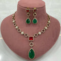 Shraddha Doublet and Uncut Moissanite Polki Necklace Set - Green and Red