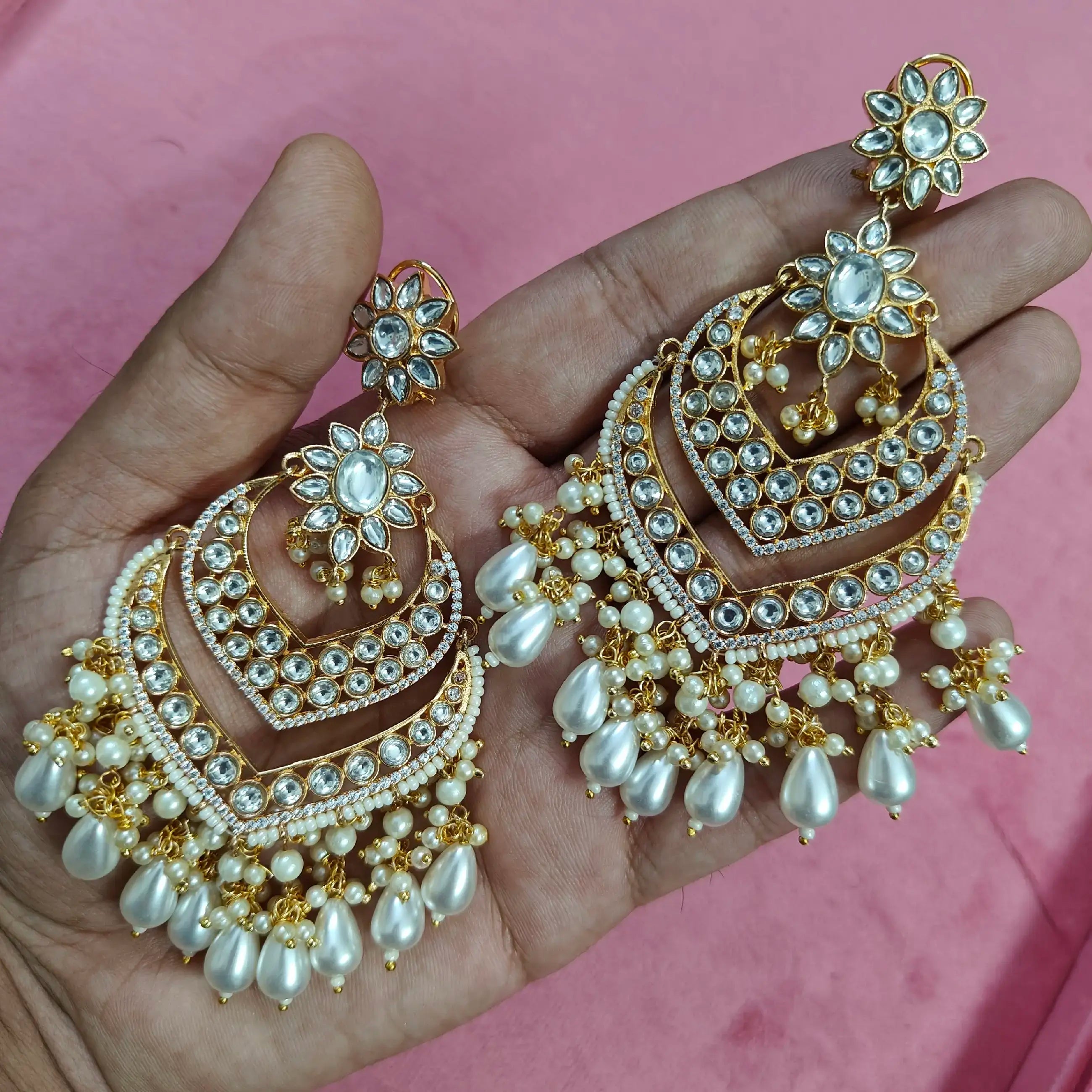 Heeramandi Chandbali Polki Earrings - White