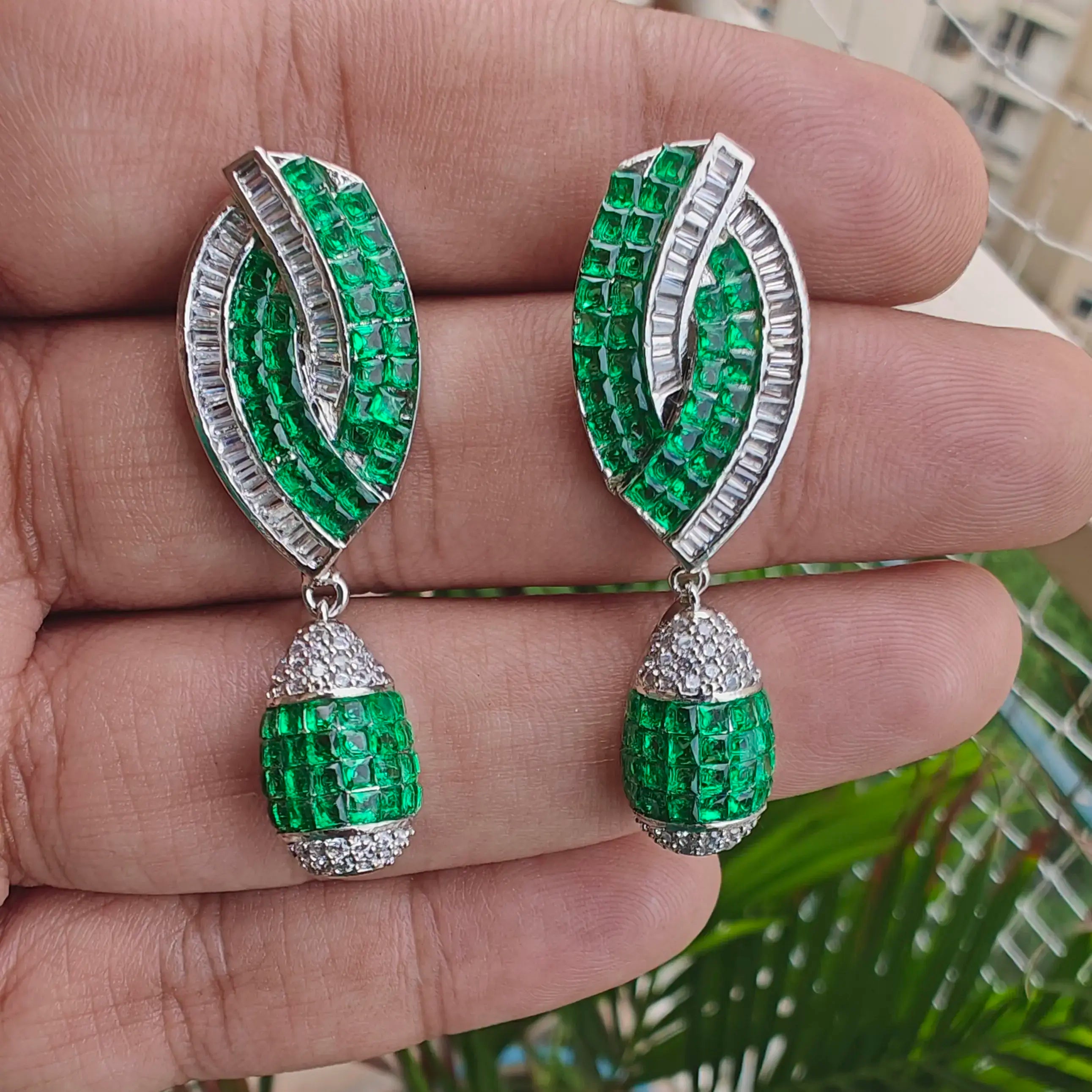 Lisha AD Baguette Earrings - Green