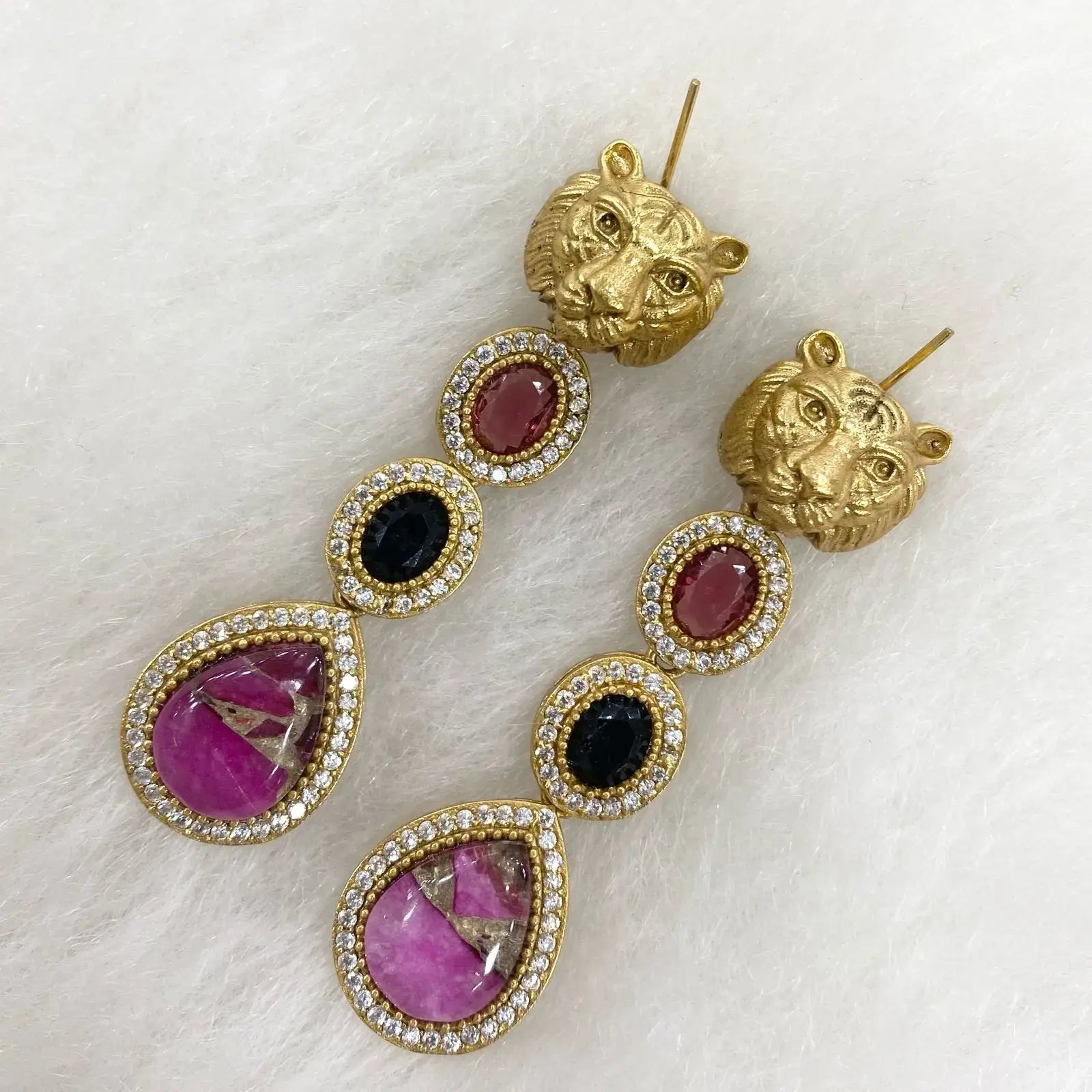 Sabyasachi Inspired Tourmaline Doublet Doha Earrings - Rani Pink