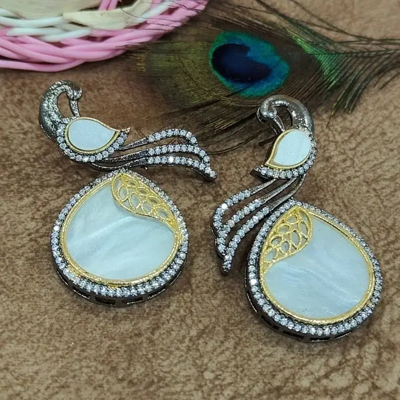 Peacock Shell Stone Statement Earrings