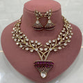 Janiya Pota Stone Uncut Polki Moissanite Necklace Set - Ruby