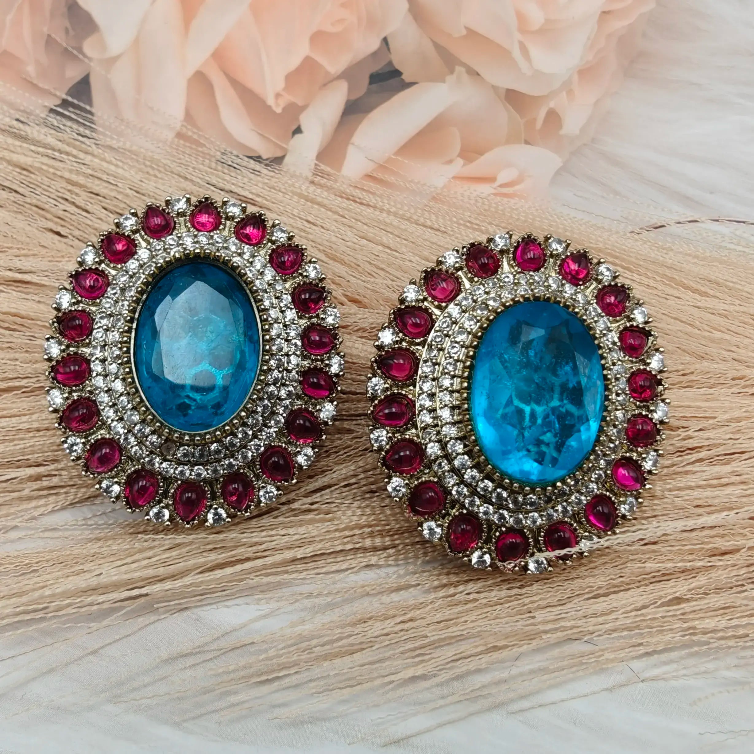 Naveli Premium Doublet Statement Studs- Firoza n Ruby