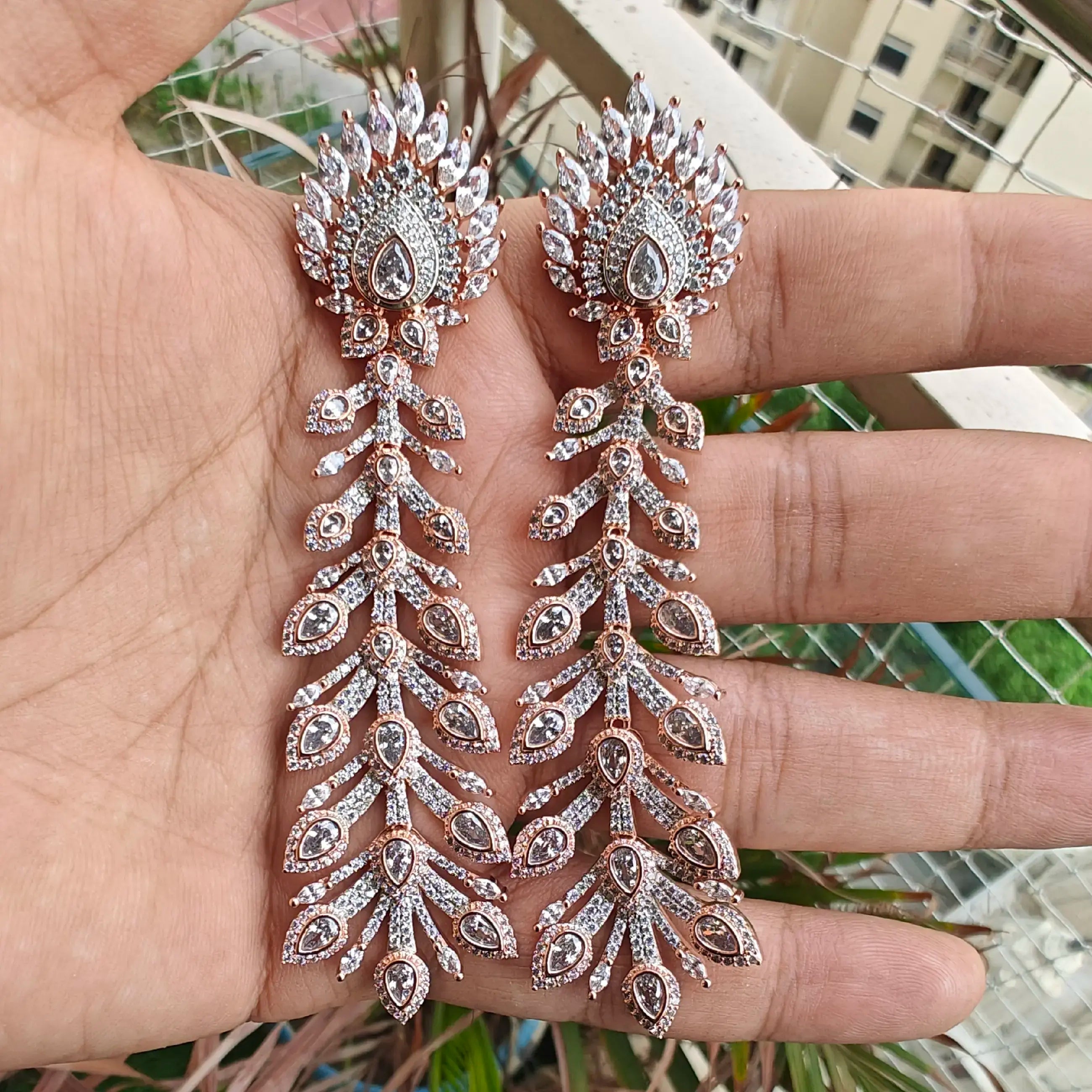 Sheeba Premium Cocktail AD Earrings- Rose Gold