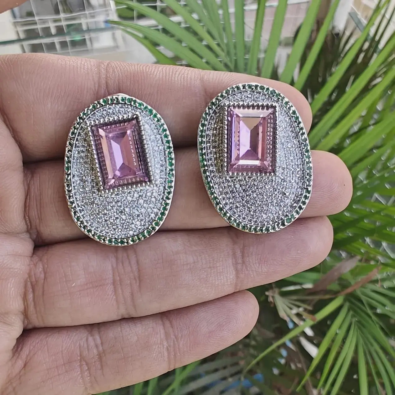 Jiya Swarovski AD Earrings- Pink