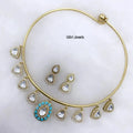 Kashti Uncut Polki Moissanite Hasli Necklace Set - Turqoise