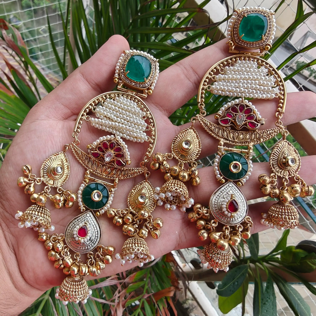 Reba Amrapali Brass Fusion Earrings - Green