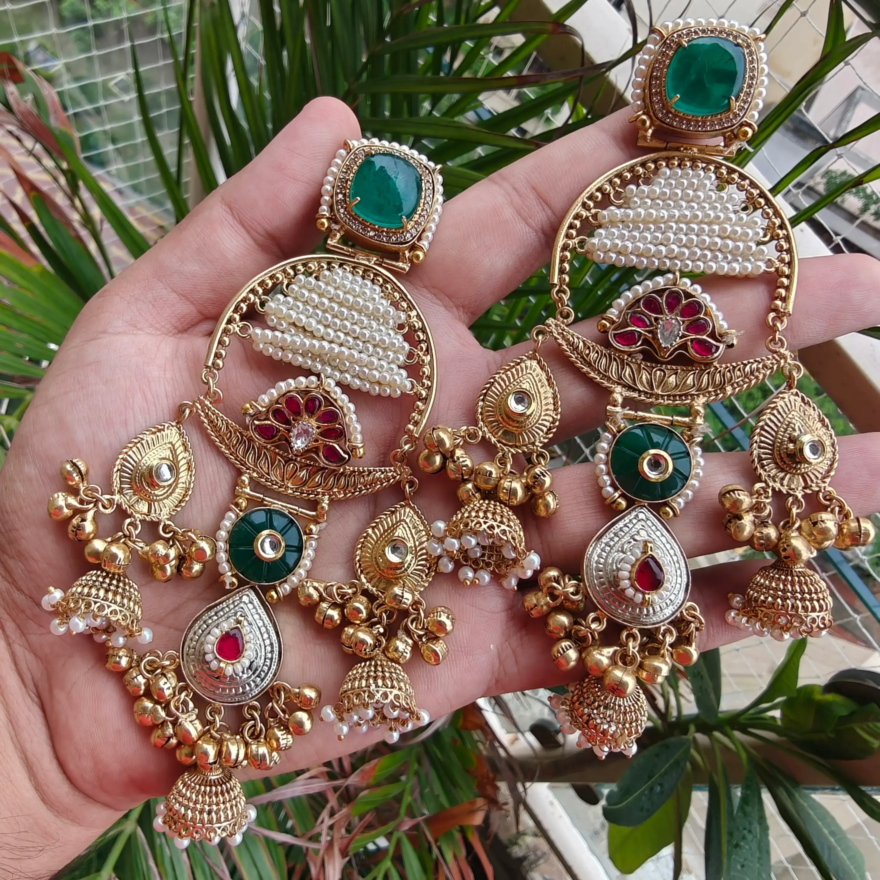 Reba Amrapali Brass Fusion Earrings - Green