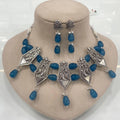 Radhika Silver Replica Necklace Set - Teal Blue