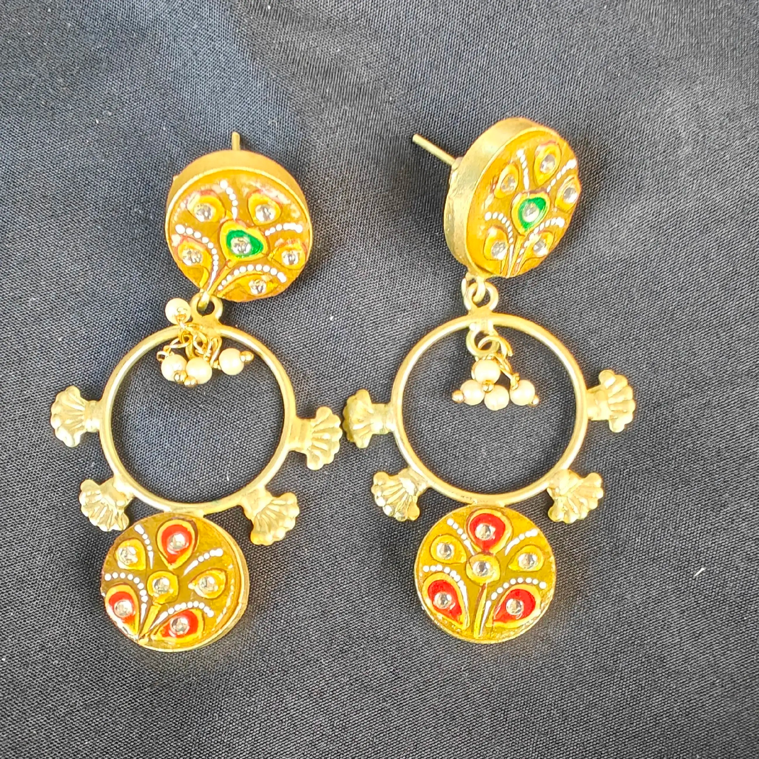 Tanjore Druzy Earrings- Mustard