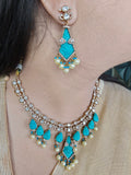 Raksha Moissanite And Carving Stone Necklace Set - Turquoise