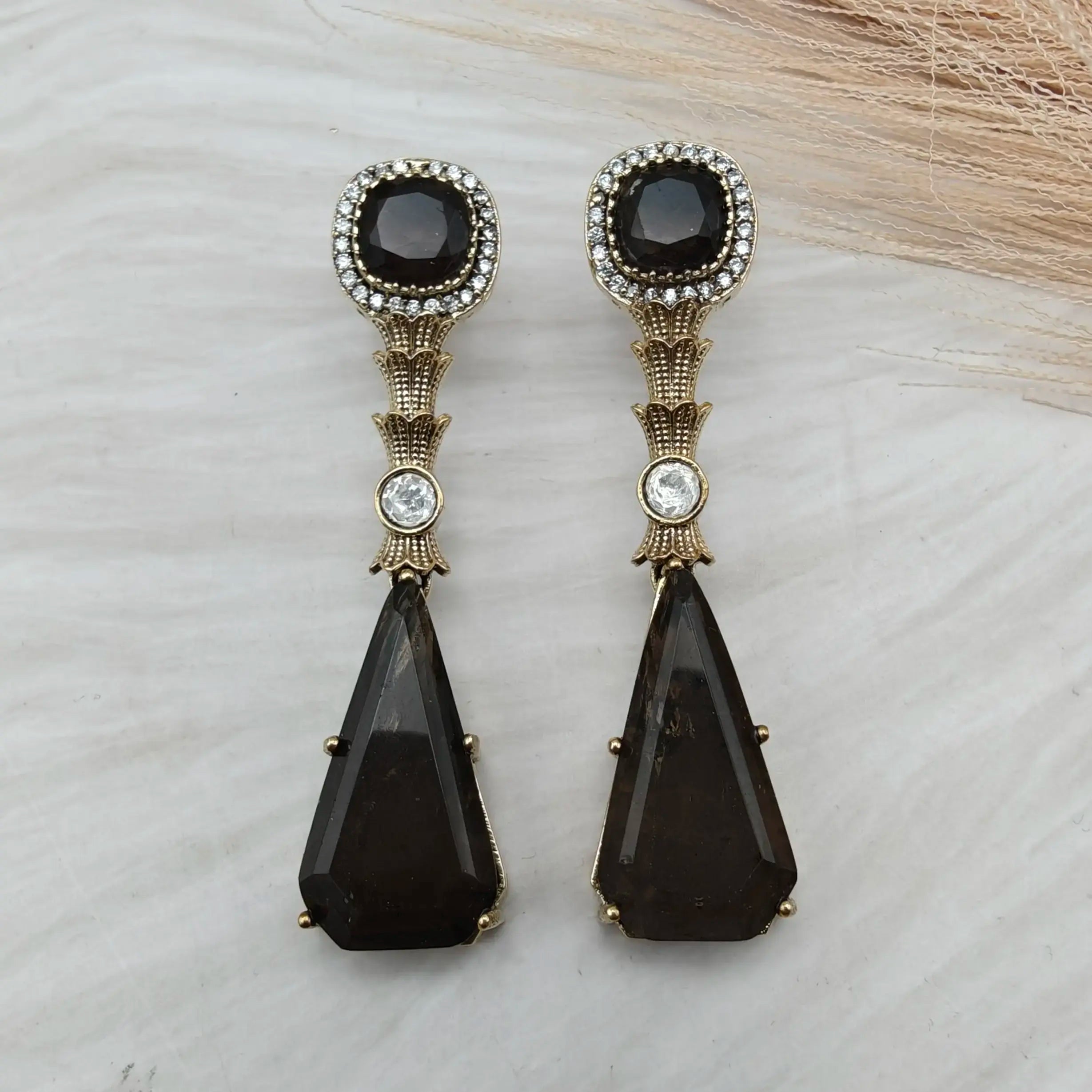 Sabyasachi Inspired Dua Doublet Drop Earrings - Black