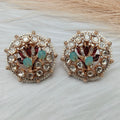 Noorani Lotus Moissanite Studs - Mint n Maroon