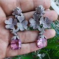 Stella Invisible Setting AD Statement Earrings - Trans Pink