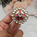 Kalki Premium Polki Kundan Adjustable Ring- Rani Pink