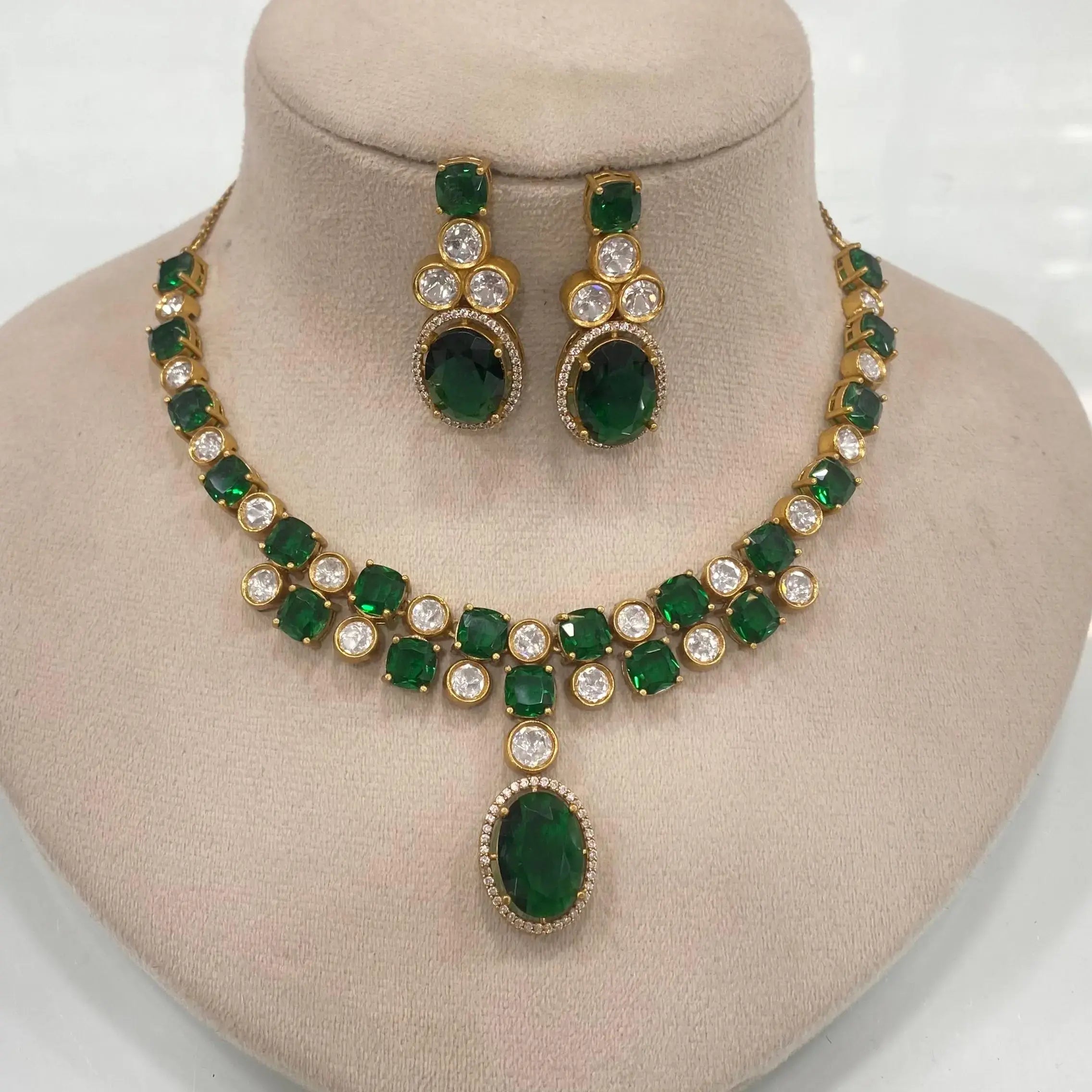 Neeta Uncut Polki Necklace Set - Green