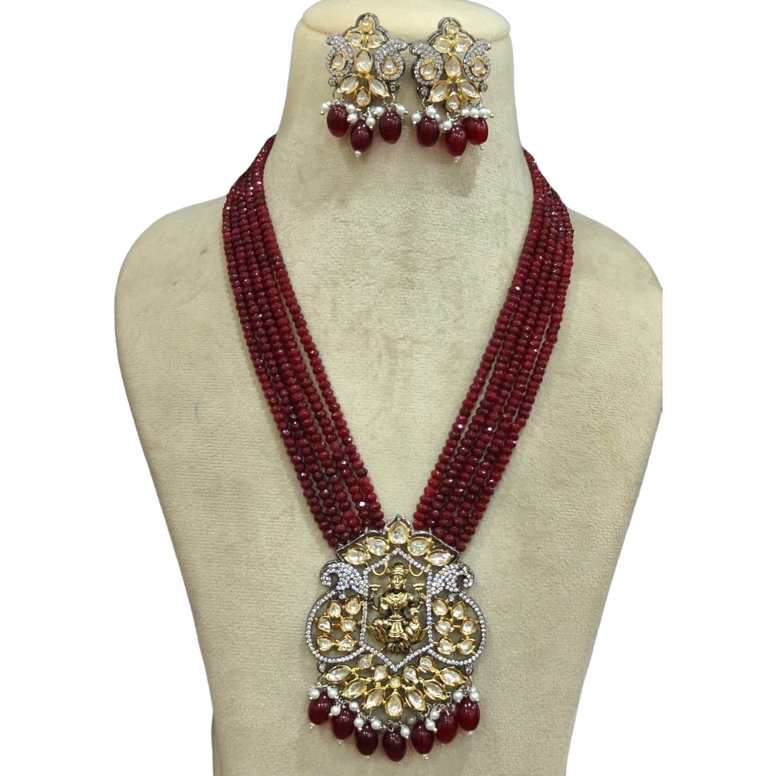 Lakshmi Long Necklace- Maroon Onyx