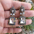 Faiza Uncut Moissanite Polki AD Earrings- Gold n Blue