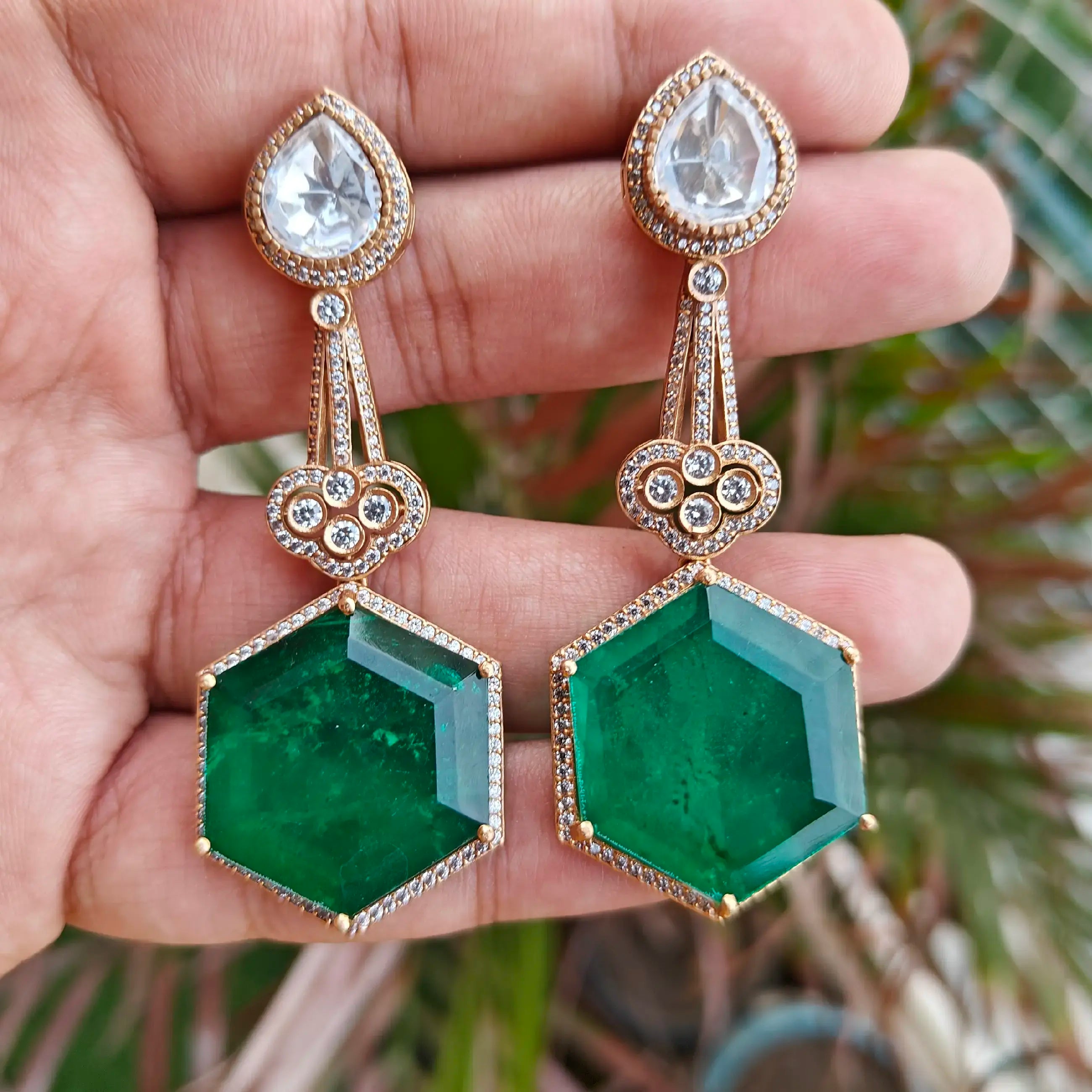 Aadya Premium Doublet And Moissanite Earrings- Green