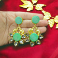 Atibha Druzy Kundan Camel Earrings- Sea Green
