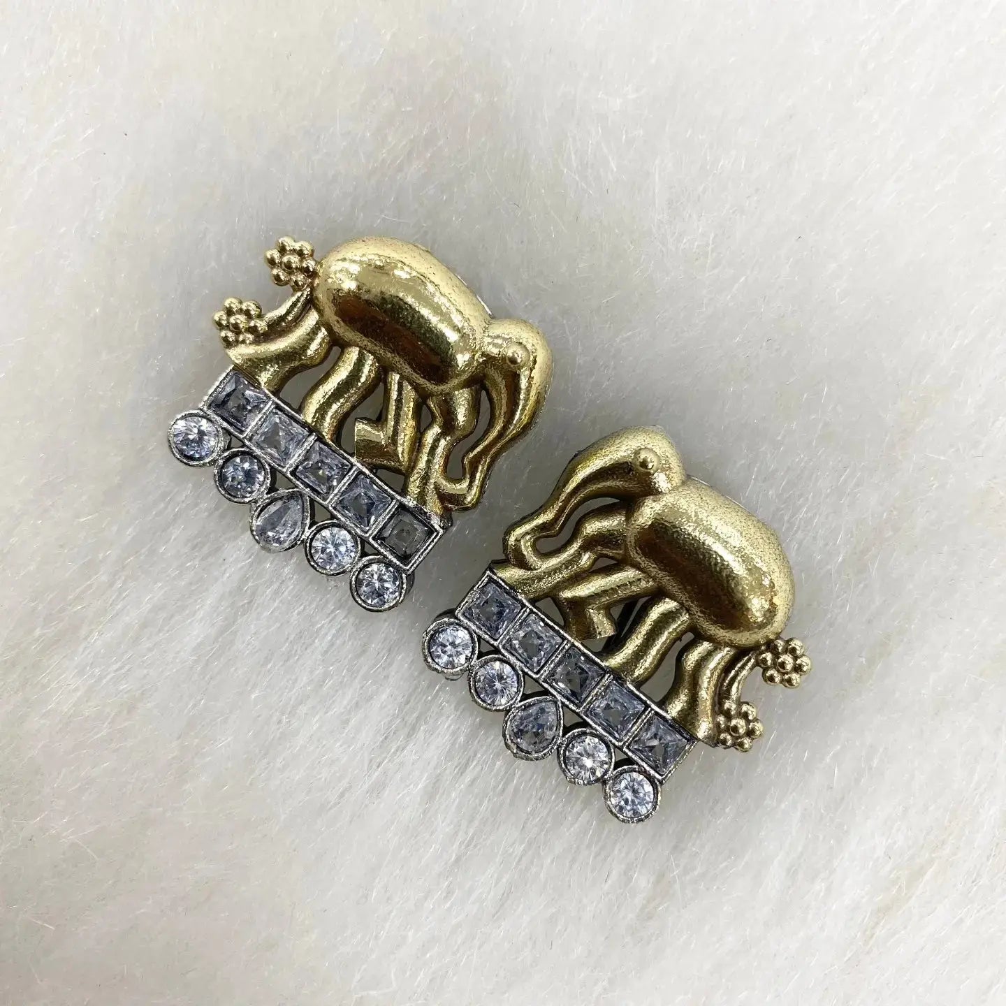 Dual Tone German Silver Elephant Earringa- White